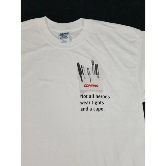 Vintage COMPAQ Computers "Not All Heroes Wear Tights and a Cape" Shirt Men's XL - Picture 3 of 6